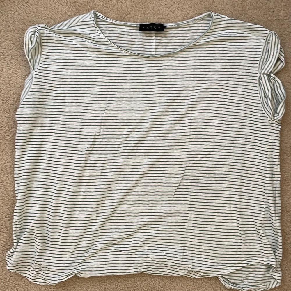 Hatch linen circle tee, green and white stripe